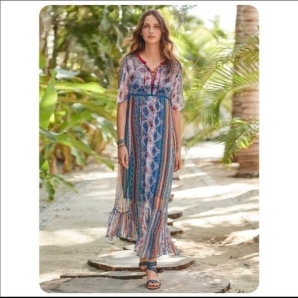 Sundance dream in color boho sheer maxi dress - Picture 1 of 8